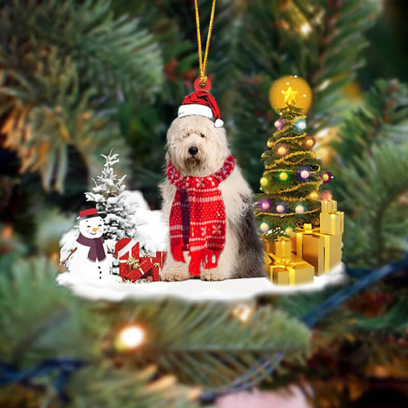 Old English Sheepdog Sneeuwpop Kerst Ornament