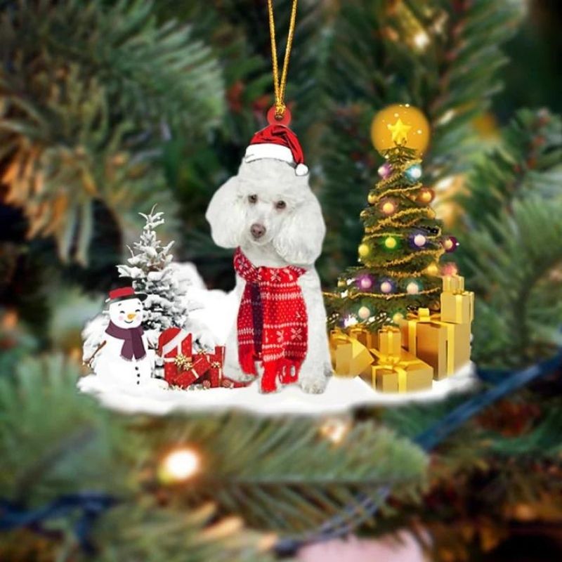 Wit Poodle Sneeuwpop Kerst Ornament