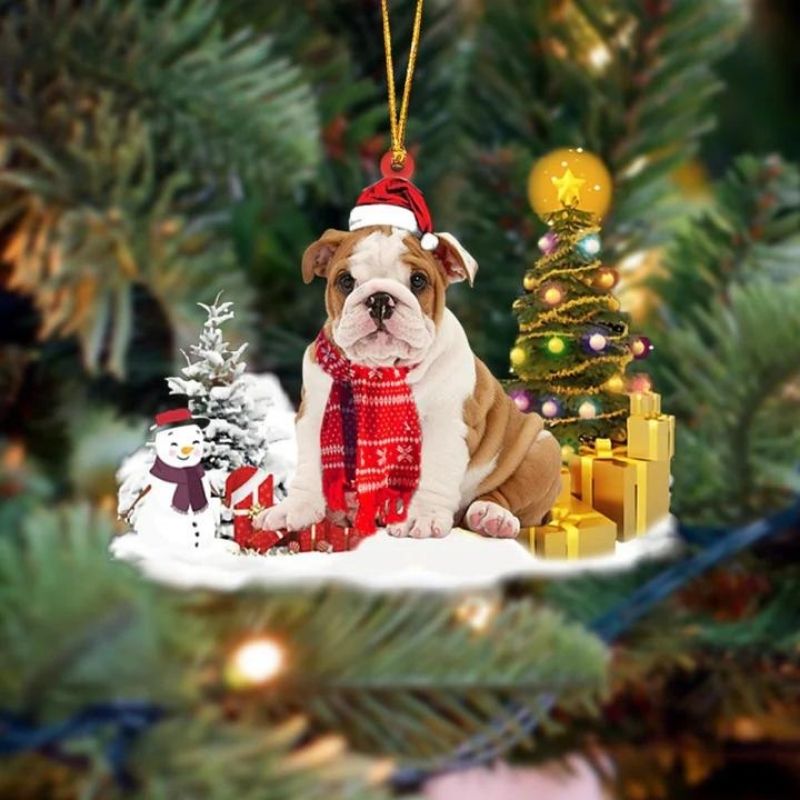 English Bulldog Sneeuwpop Kerst Ornament