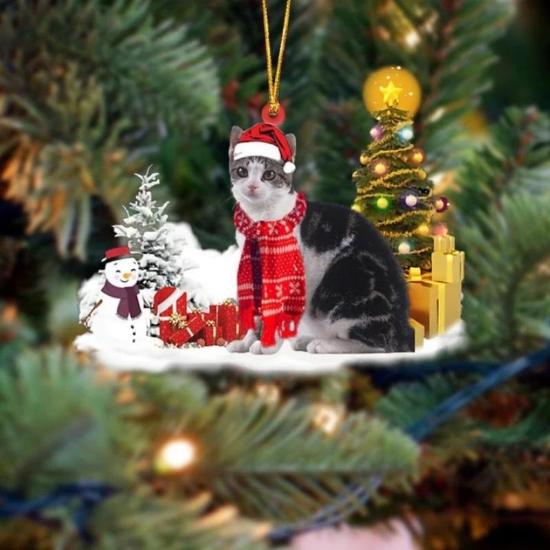 Amerikaanse Wirehair Kat Sneeuwpop Kerst Ornament