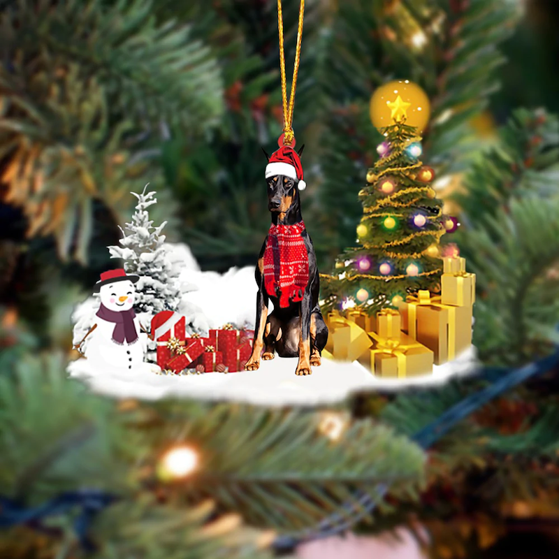 Doberman Pinscher Sneeuwpop Kerst Ornament