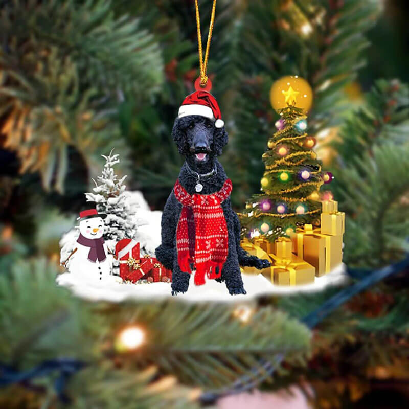 Zwart Poodle Sneeuwpop Kerst Ornament