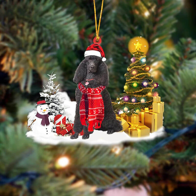 Zwart Poodle Sneeuwpop Kerst Ornament