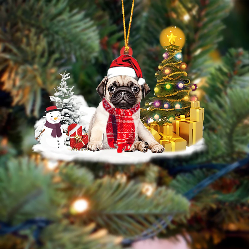 Pug Mops Sneeuwpop Kerst Ornament