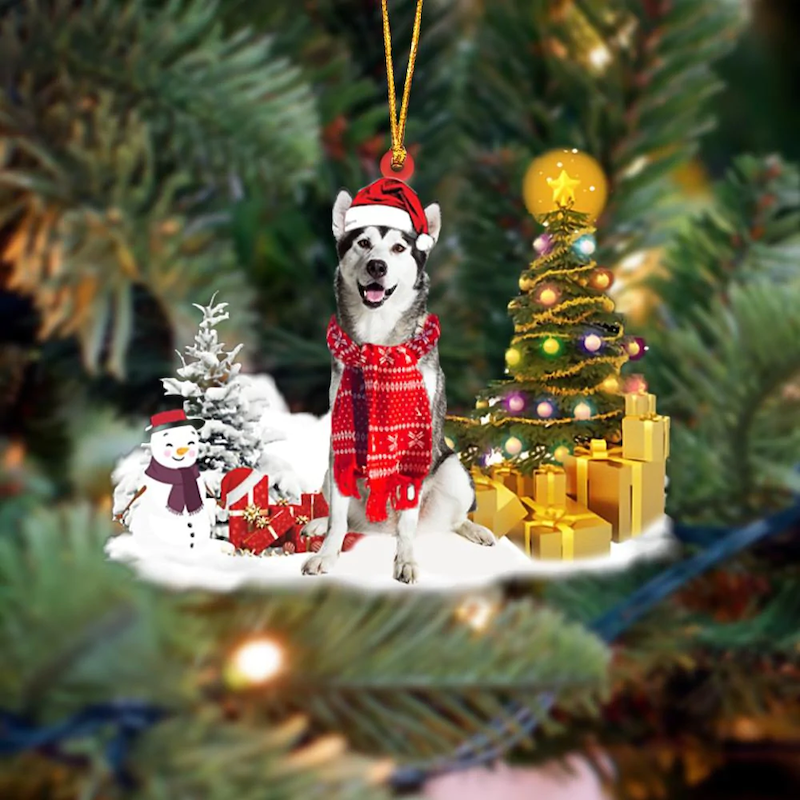 Alaskan Malamute Sneeuwpop Kerst Ornament