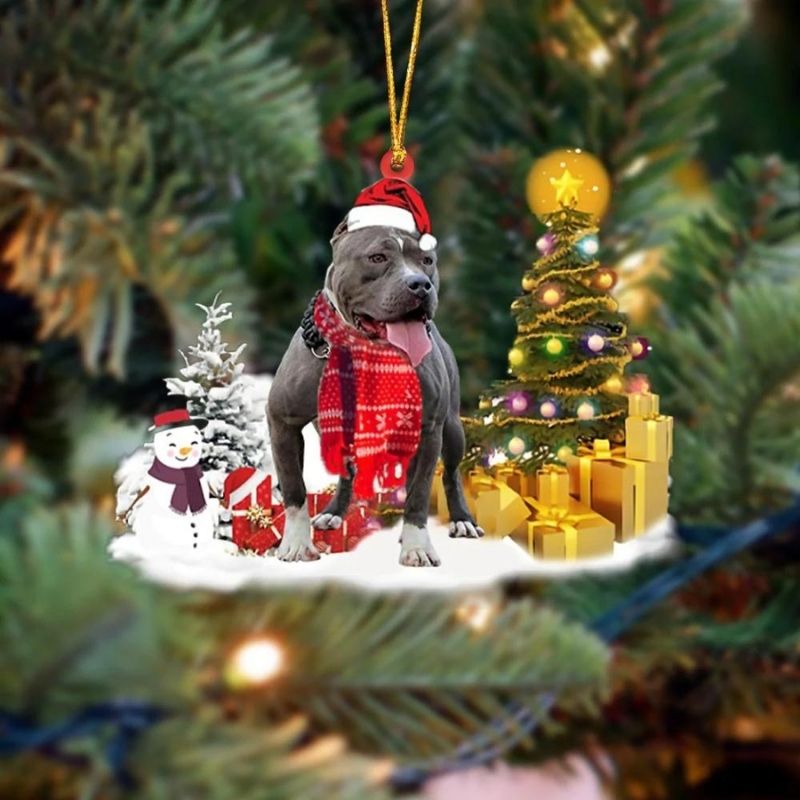 Amerikaanse Bully Dog Sneeuwpop Kerst Ornament