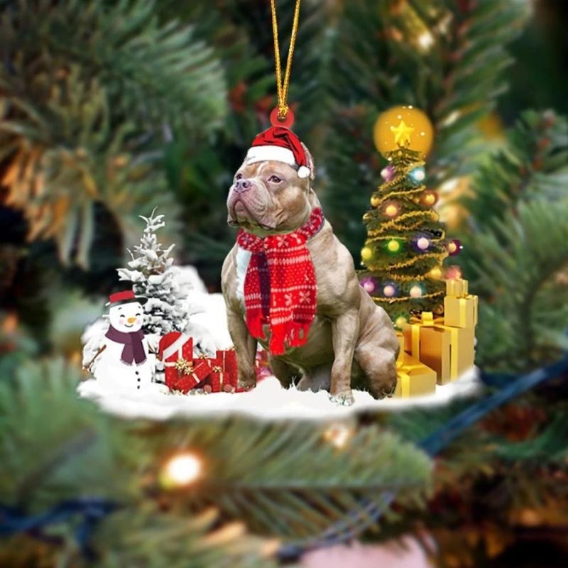 Amerikaanse Bully Dog Sneeuwpop Kerst Ornament