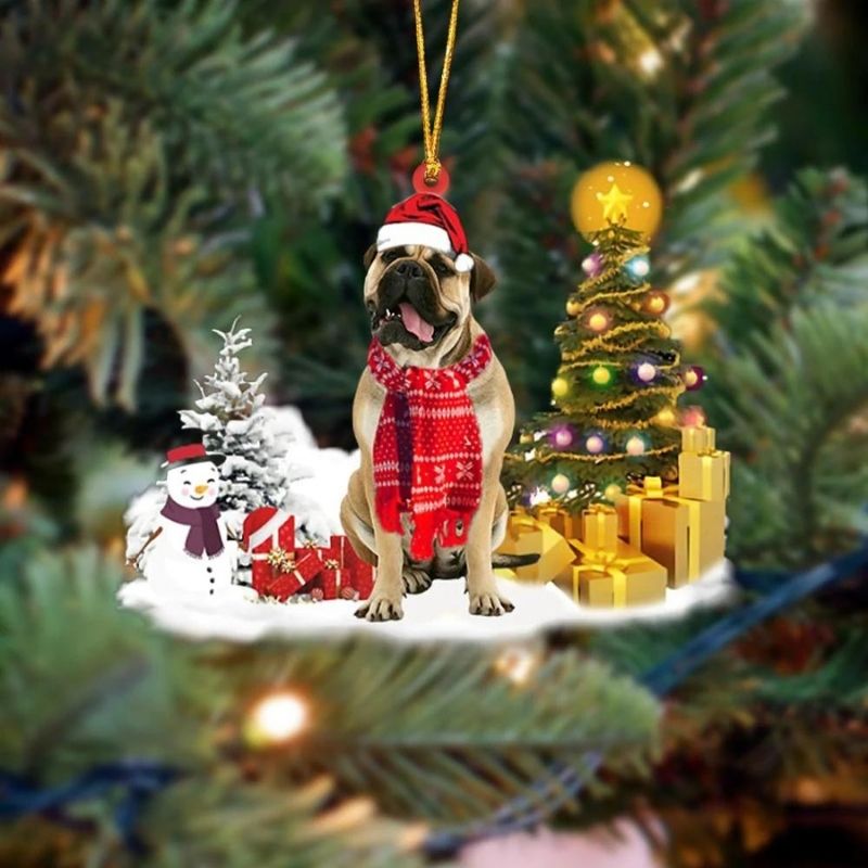 Bull Mastiff Sneeuwpop Kerst Ornament