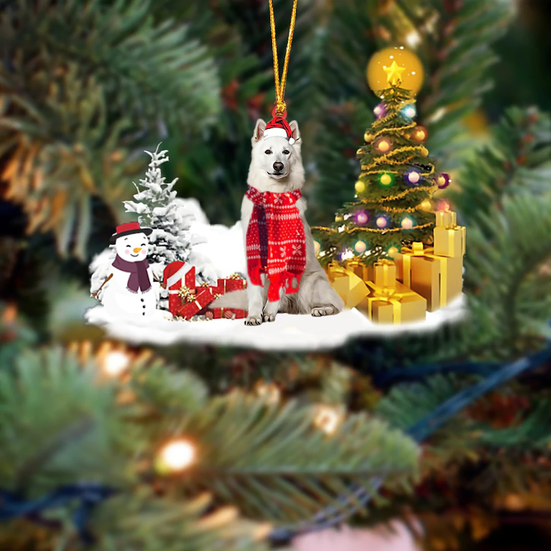 Wit German Shepherd Sneeuwpop Kerst Ornament