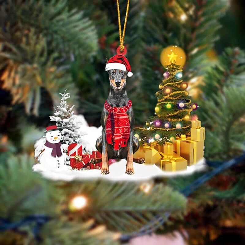 Doberman Sneeuwpop Kerst Ornament