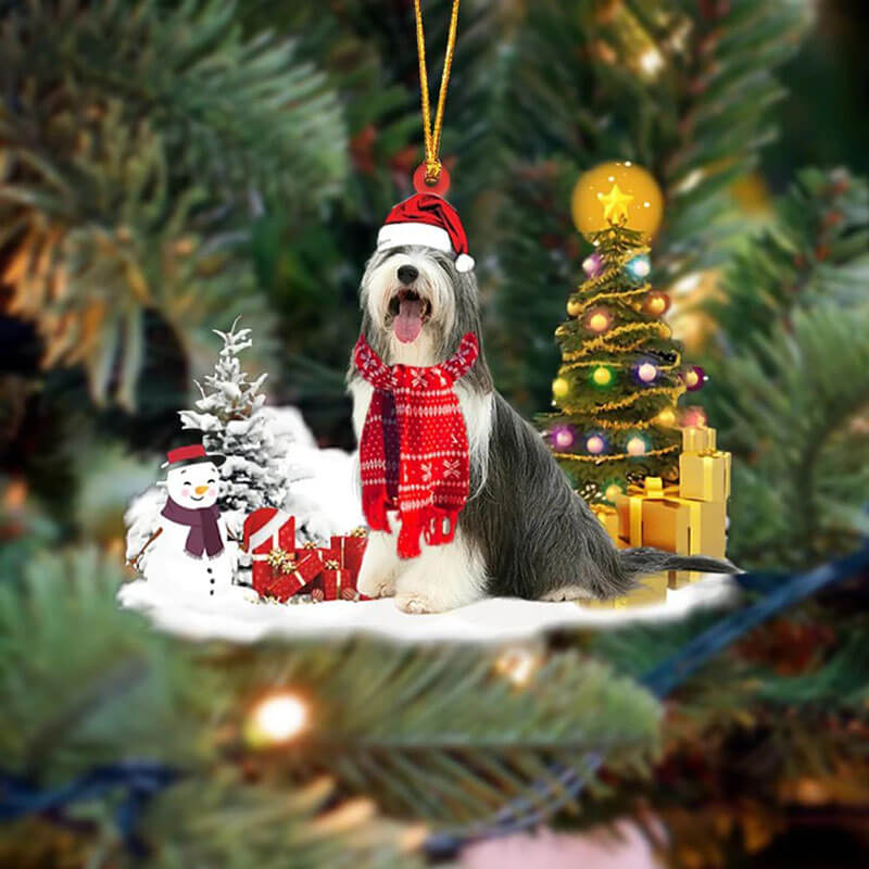 Bearded Collie Sneeuwpop Kerst Ornament