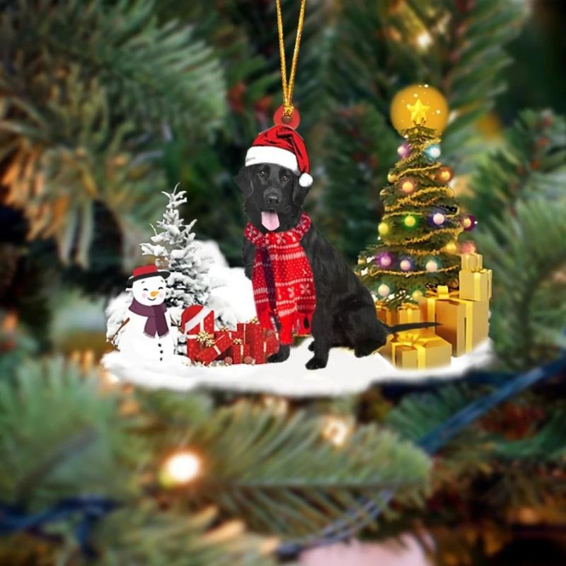 Flat Coat Retriever Sneeuwpop Kerst Ornament