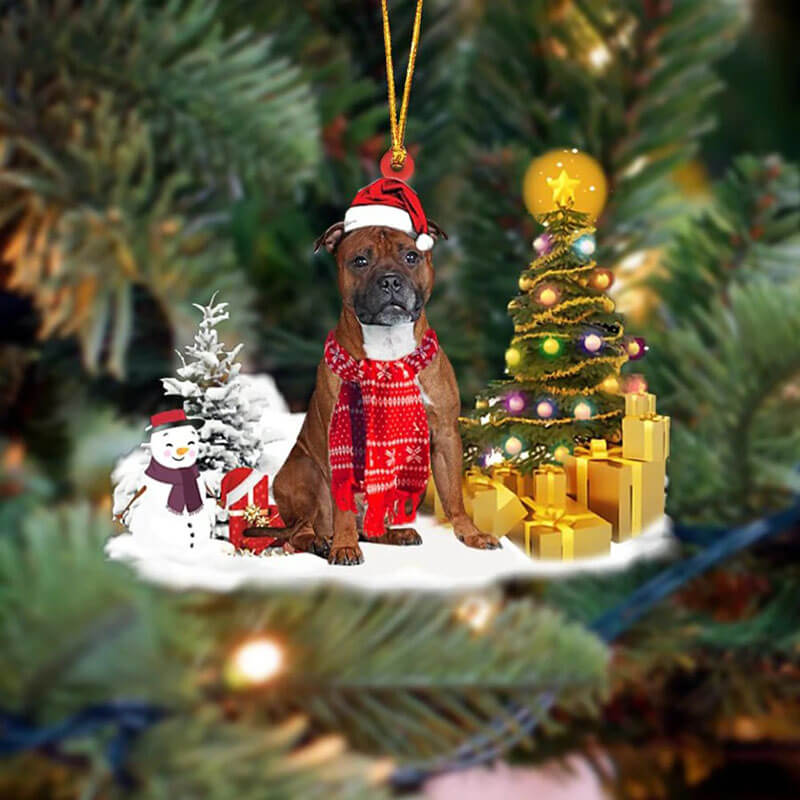 Staffordshire Bull Terrier Sneeuwpop Kerst Ornament