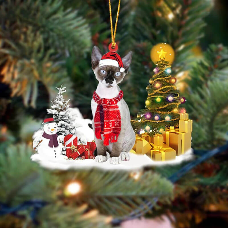 Devon Rex Kat Sneeuwpop Kerst Ornament