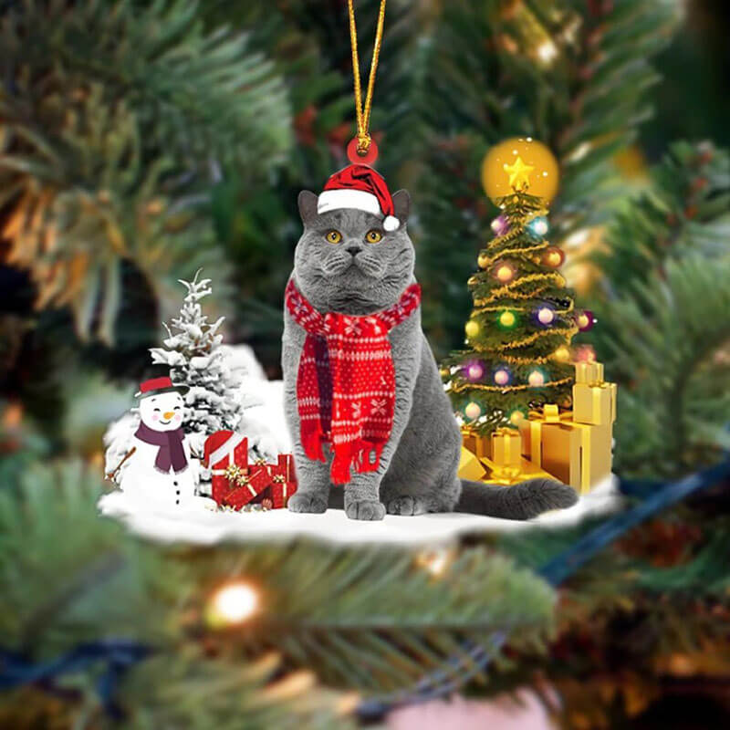 Britse Korthaar Kat Sneeuwpop Kerst Ornament