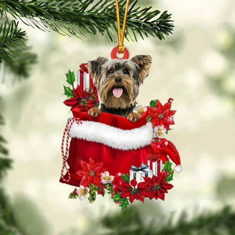 Yorkshire Terrier In Cadeauzakje Kerstornament