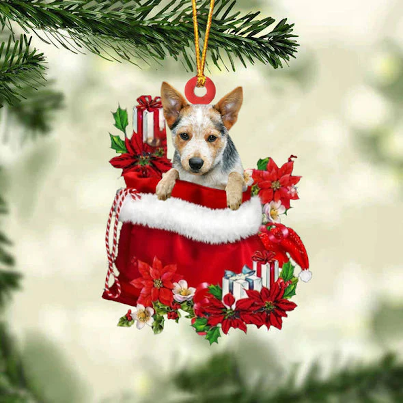 Heeler In Cadeauzakje Kerstornament