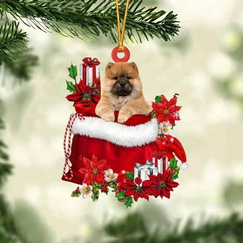 Chow Chow In Cadeauzakje Kerstornament