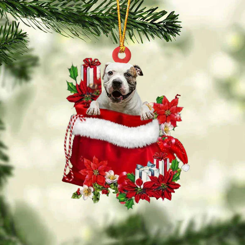 Amerikaanse BullDog In Cadeauzakje Kerstornament