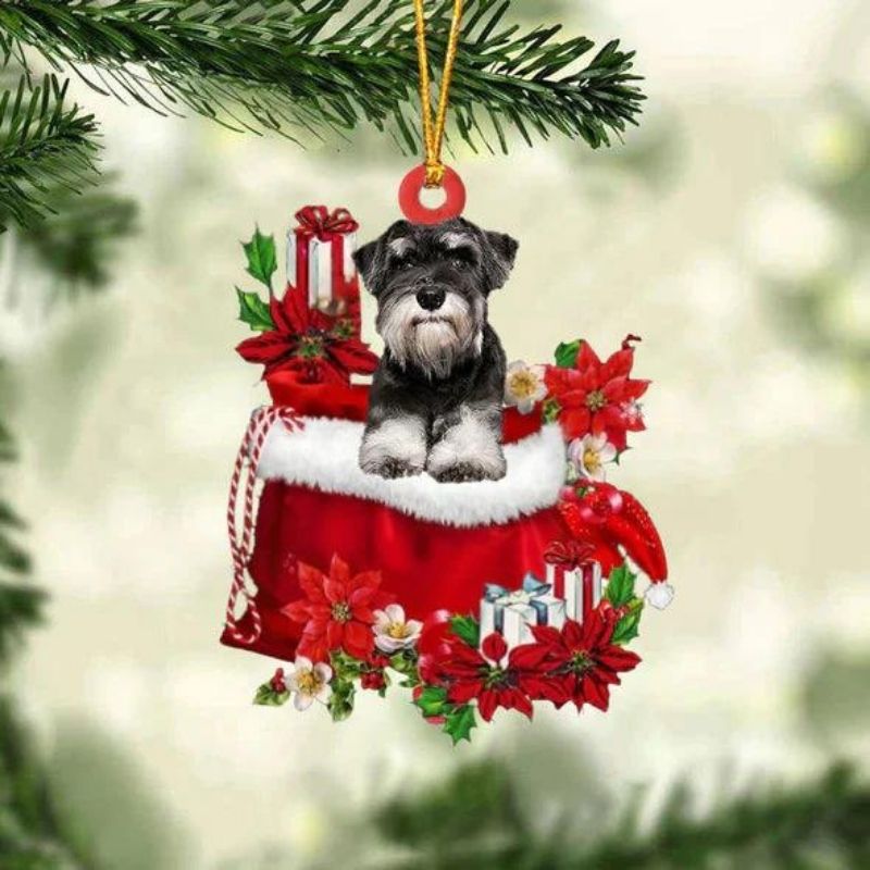 Schnauzer In Cadeauzakje Kerstornament