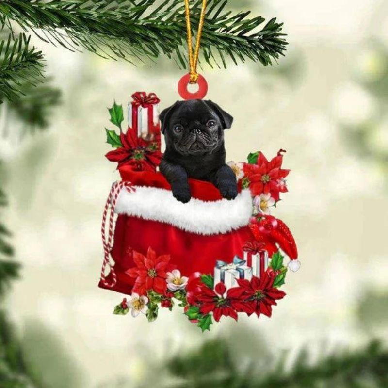 Pug Mops In Cadeauzakje Kerstornament