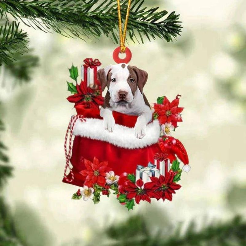 Pitbull In Cadeauzakje Kerstornament