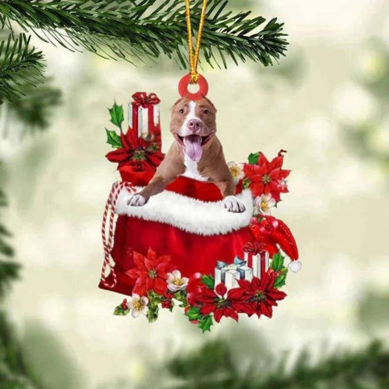 Pitbull In Cadeauzakje Kerstornament