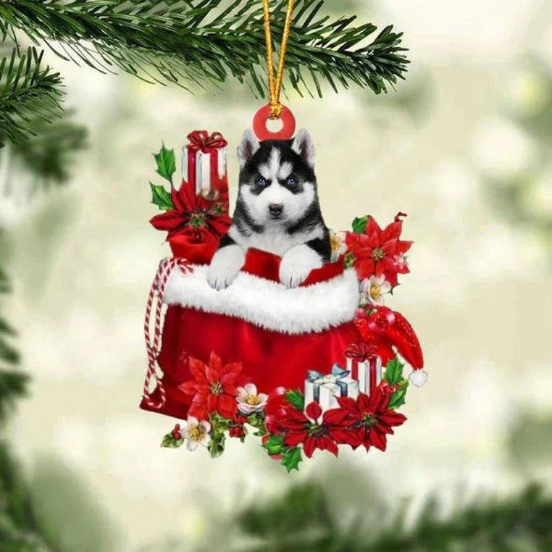 Husky In Cadeauzakje Kerstornament