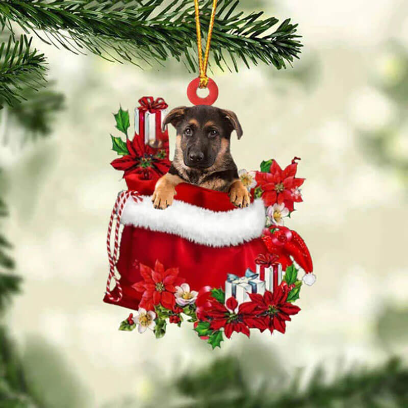 German Shepherd In Cadeauzakje Kerstornament