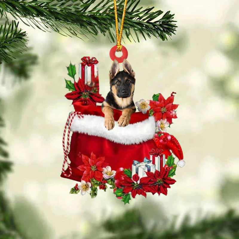 German Shepherd In Cadeauzakje Kerstornament