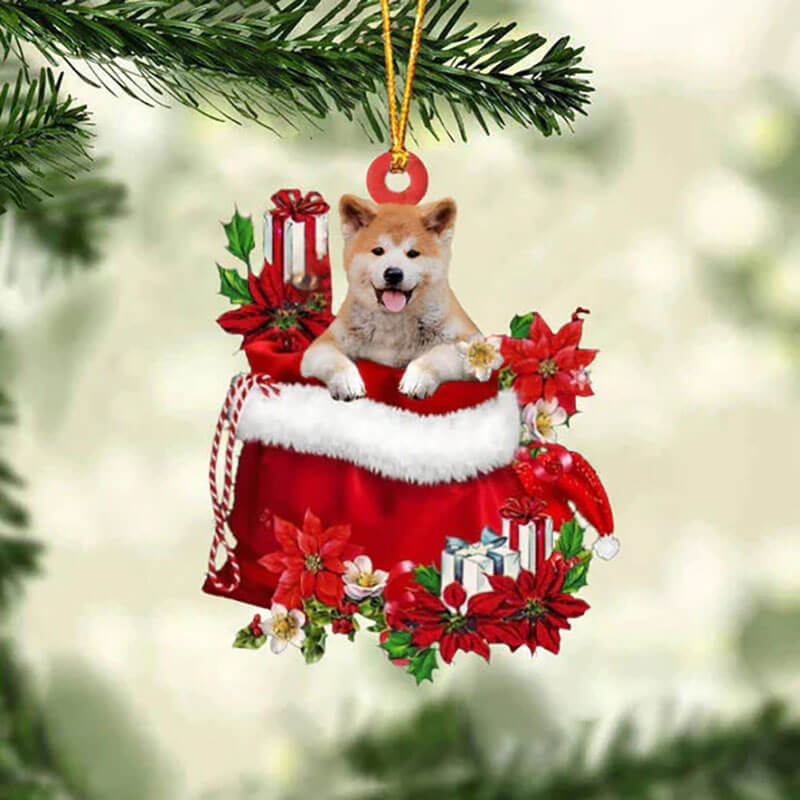 AkitaInu In Cadeauzakje Kerstornament