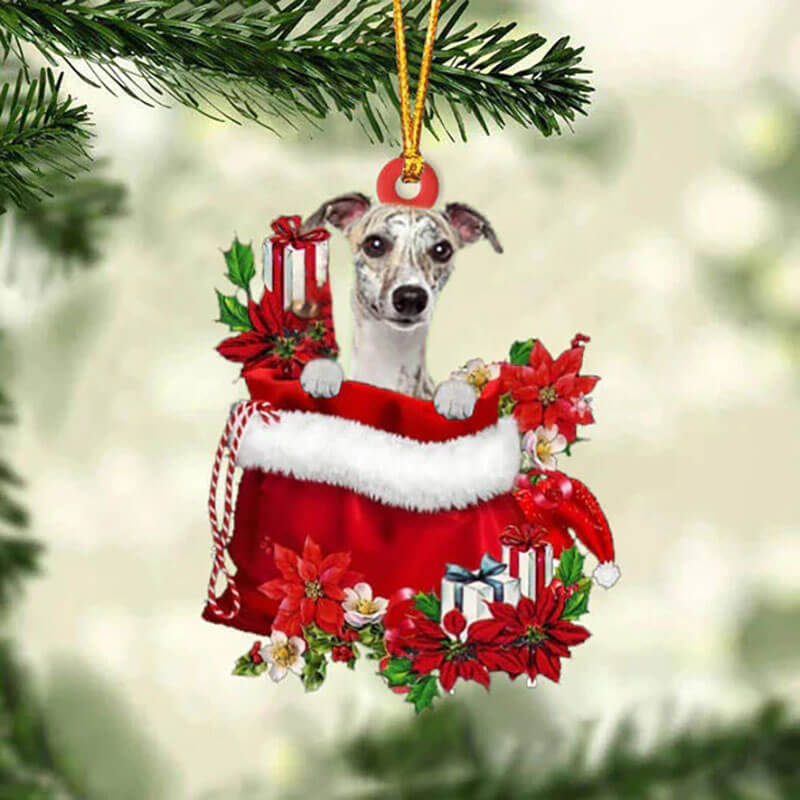 Whippet In Cadeauzakje Kerstornament