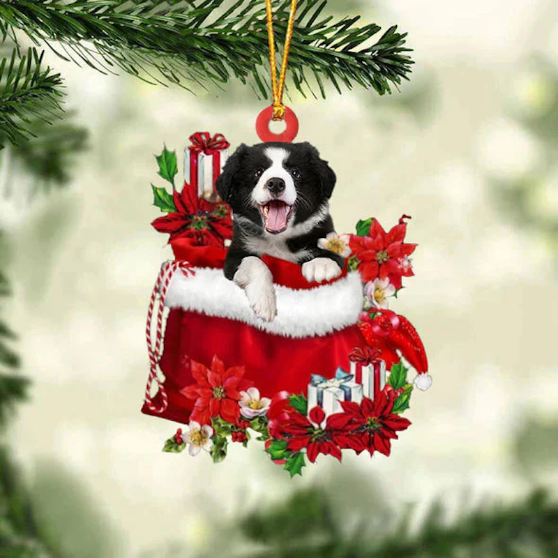 Border Collies In Cadeauzakje Kerstornament