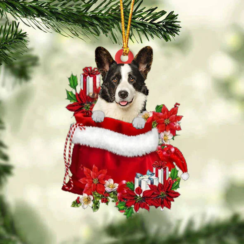 Welsh Corgi In Cadeauzakje Kerstornament