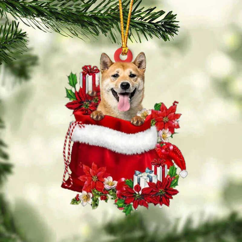 Shiba Inu In Cadeauzakje Kerstornament