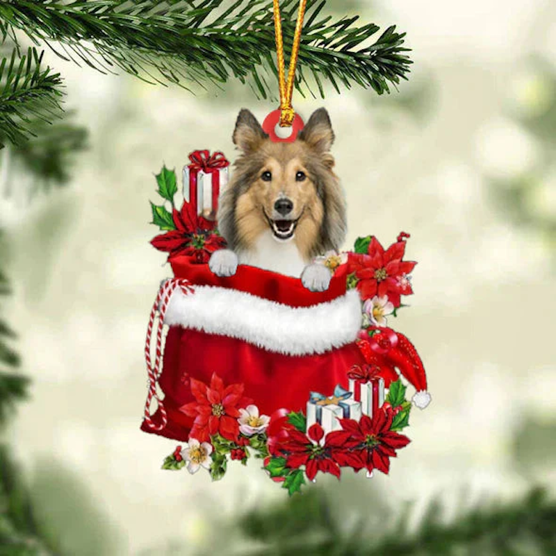 Shetland Sheepdog In Cadeauzakje Kerstornament