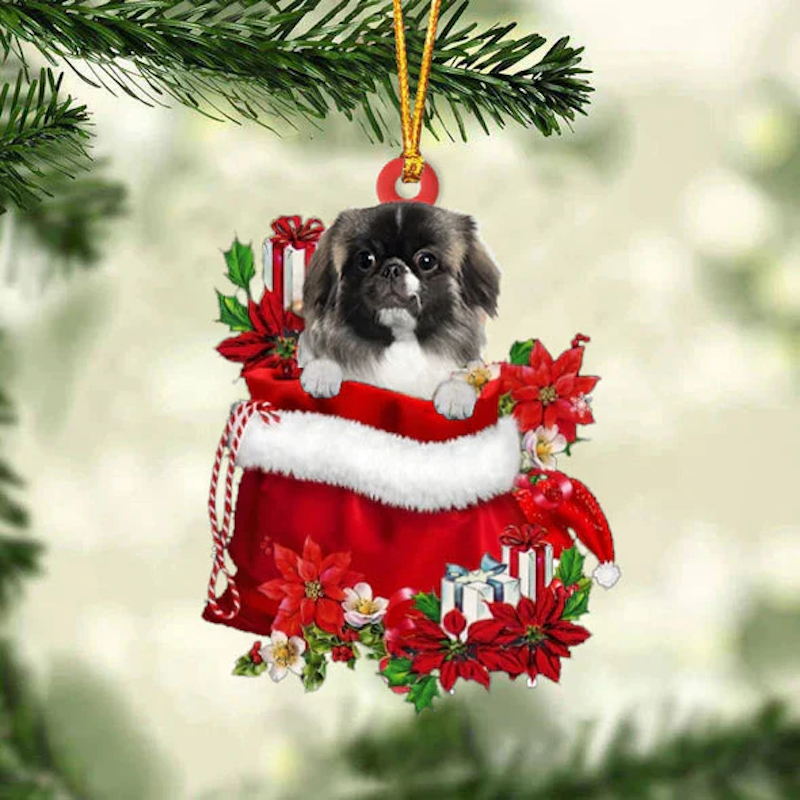 Pekingees In Cadeauzakje Kerstornament