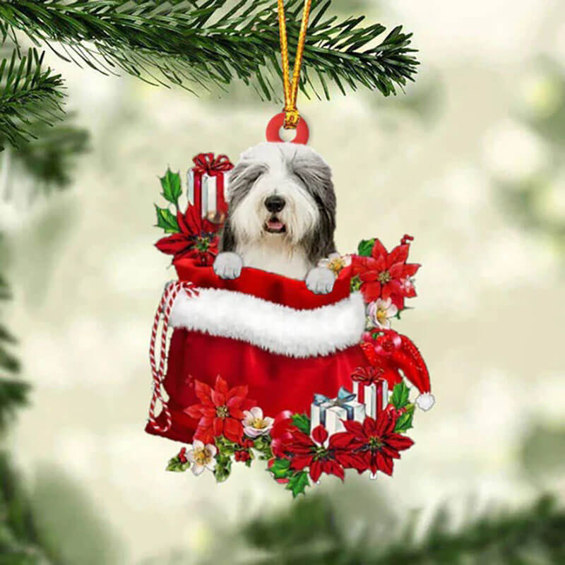 Old English Sheepdog In Cadeauzakje Kerstornament