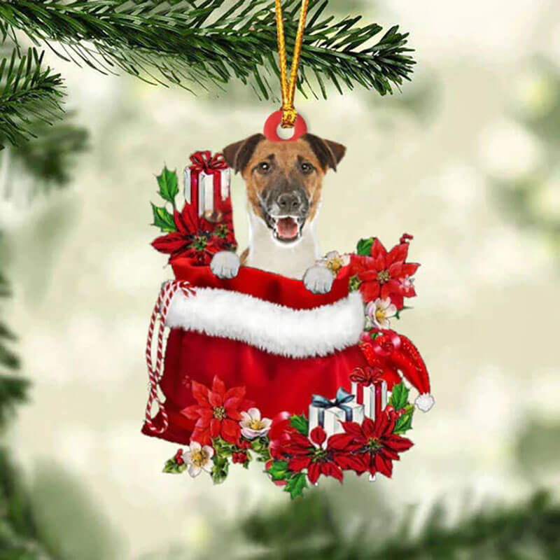 Fox Terrier In Cadeauzakje Kerstornament