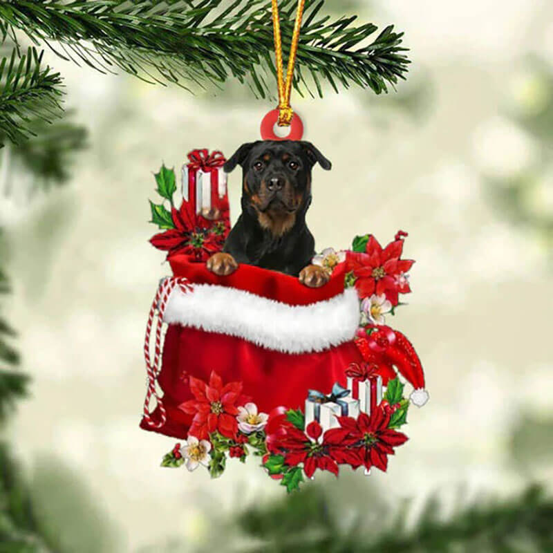 Rottweiler In Cadeauzakje Kerstornament