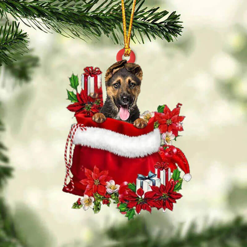 German Shepherd In Cadeauzakje Kerstornament