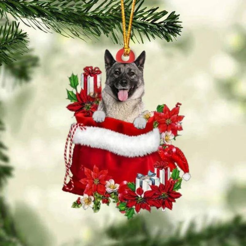 Norwegian Elkhound In Cadeauzakje Kerstornament