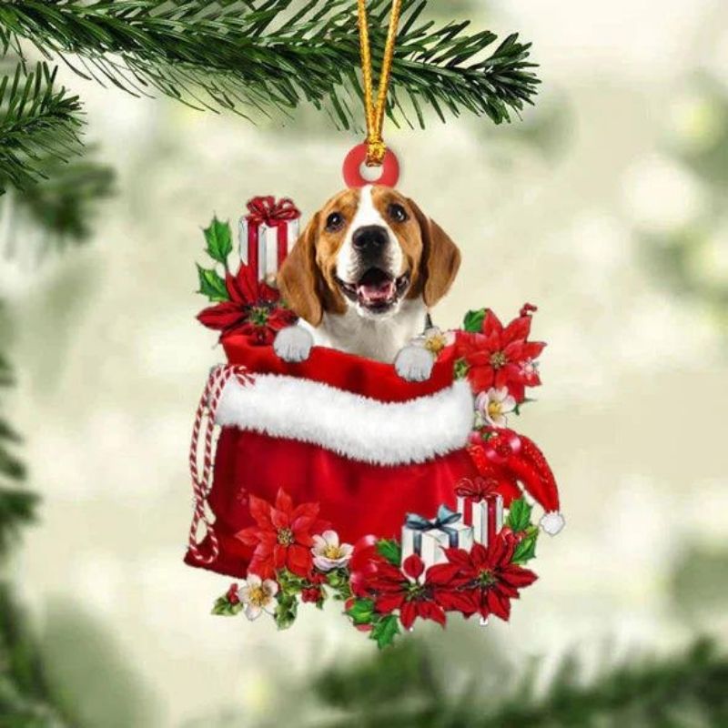 Beagle In Cadeauzakje Kerstornament