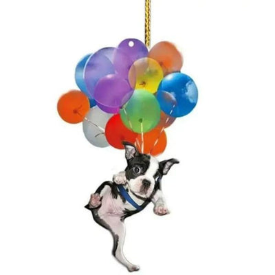 Boston Terrier Vliegen met Bubbels Autohanger