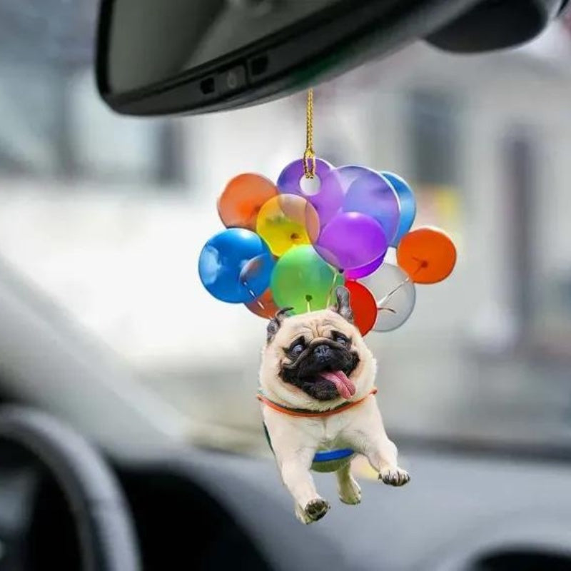 Pug Vliegen met Bubbels Autohanger