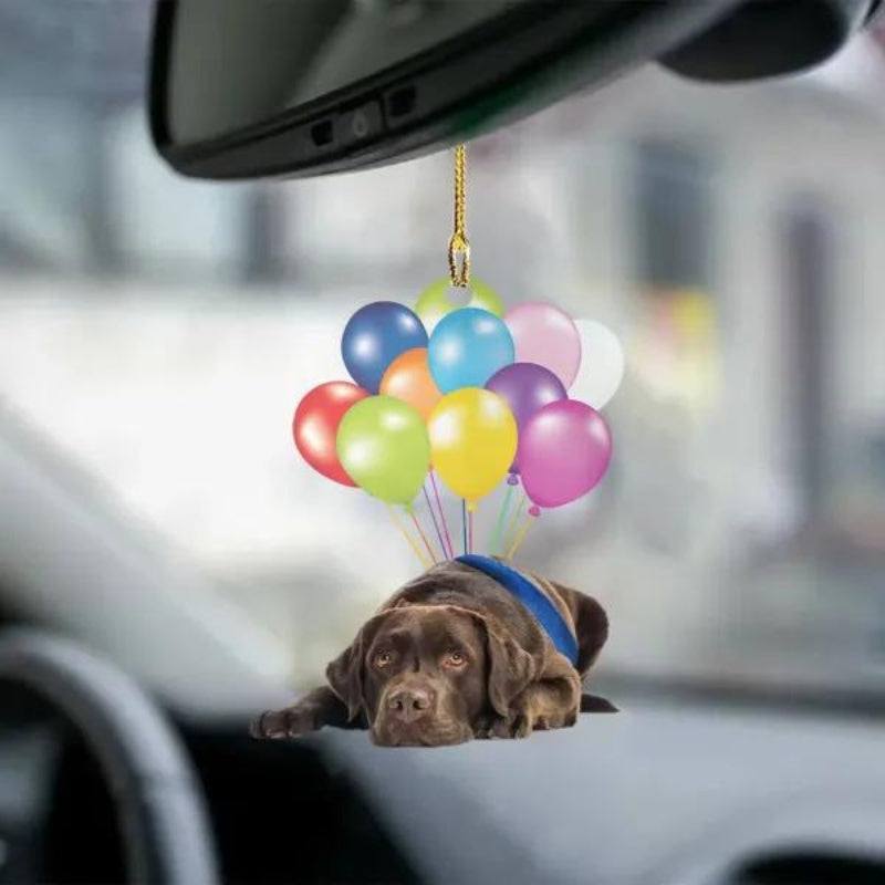 Chocolate Labrador Vliegen met Bubbels Autohanger