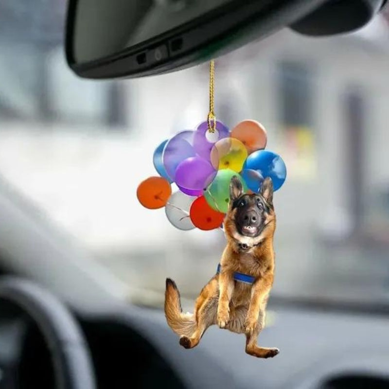 German Shepherd Vliegen met Bubbels Autohanger