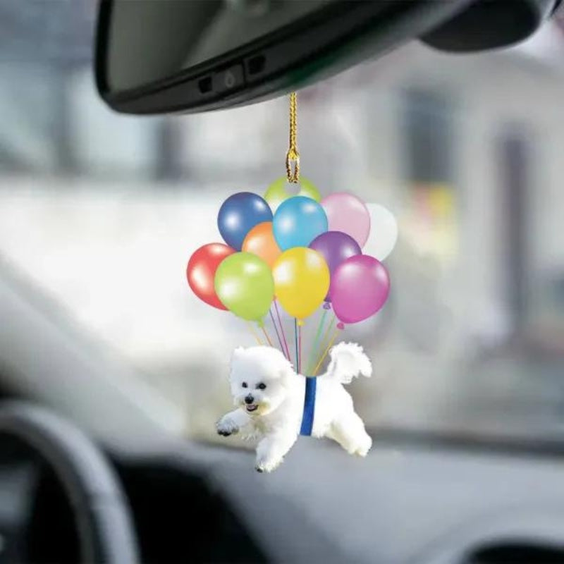 Bichon Frise Vliegen met Bubbels Autohanger