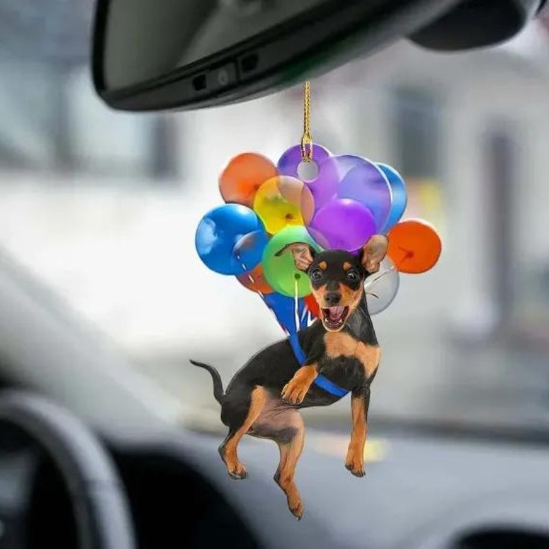 Miniature Pinscher Vliegen met Bubbels Autohanger