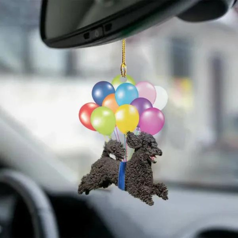 Zwarte Poodle Vliegen met Bubbels Autohanger